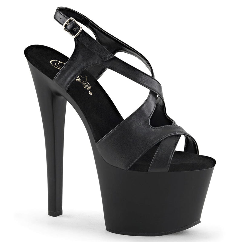 Pleaser SKY-330 Platform Sandal (Black Faux Leather/Black Matte)
