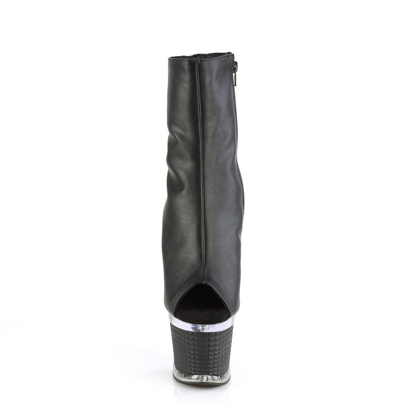 Pleaser SPECTATOR-1012 Platform Ankle Boot (Black Faux Leather/Clear-Black Matte)