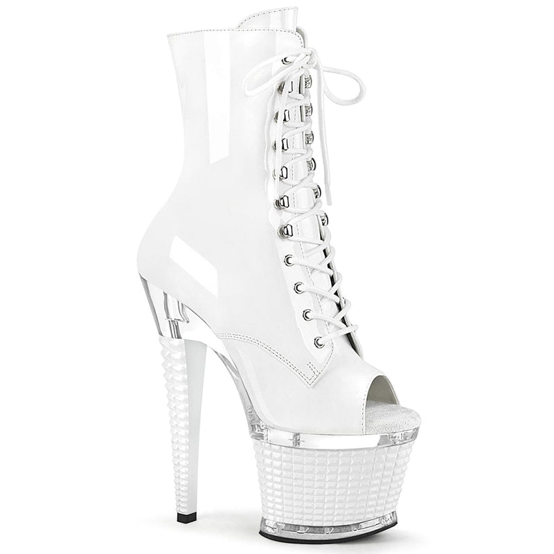 Pleaser SPECTATOR-1021 Platform Ankle Boot (White Patent/Clear-White)