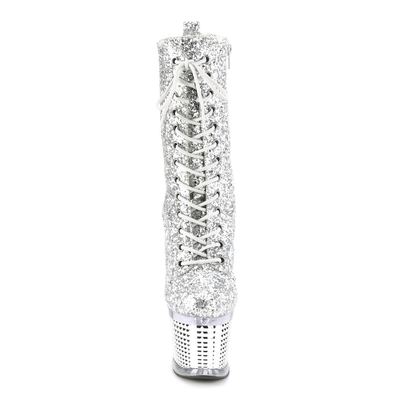 Pleaser SPECTATOR-1040G Platform Ankle Boot (Silver Glitter/Clear-Silver Chrome)