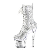 Pleaser SPECTATOR-1040G Platform Ankle Boot (Silver Glitter/Clear-Silver Chrome)