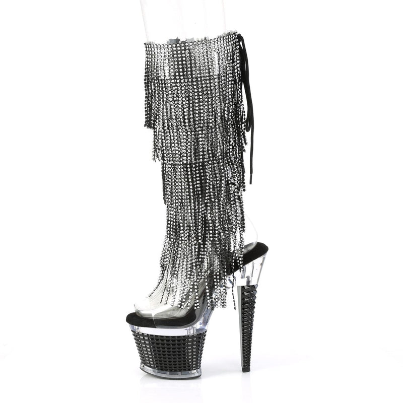 Pleaser SPECTATOR-2017RSF Platform Knee High Boot (Clear-Black/Clear-Black)