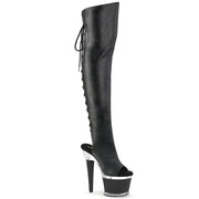 Pleaser SPECTATOR-3019 Platform Knee High Boot (Black Faux Leather/Clear-Black Matte)