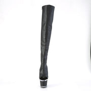 Pleaser SPECTATOR-3019 Platform Knee High Boot (Black Faux Leather/Clear-Black Matte)