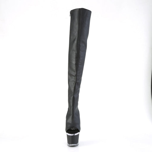 Pleaser SPECTATOR-3019 Platform Knee High Boot (Black Faux Leather/Clear-Black Matte)