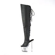 Pleaser SPECTATOR-3019 Platform Knee High Boot (Black Faxur Leather/Clear-Silver Chrome)