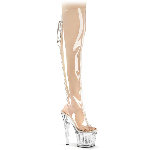 Pleaser SPECTATOR-3019C Platform Knee High Boot (Clear/Clear)