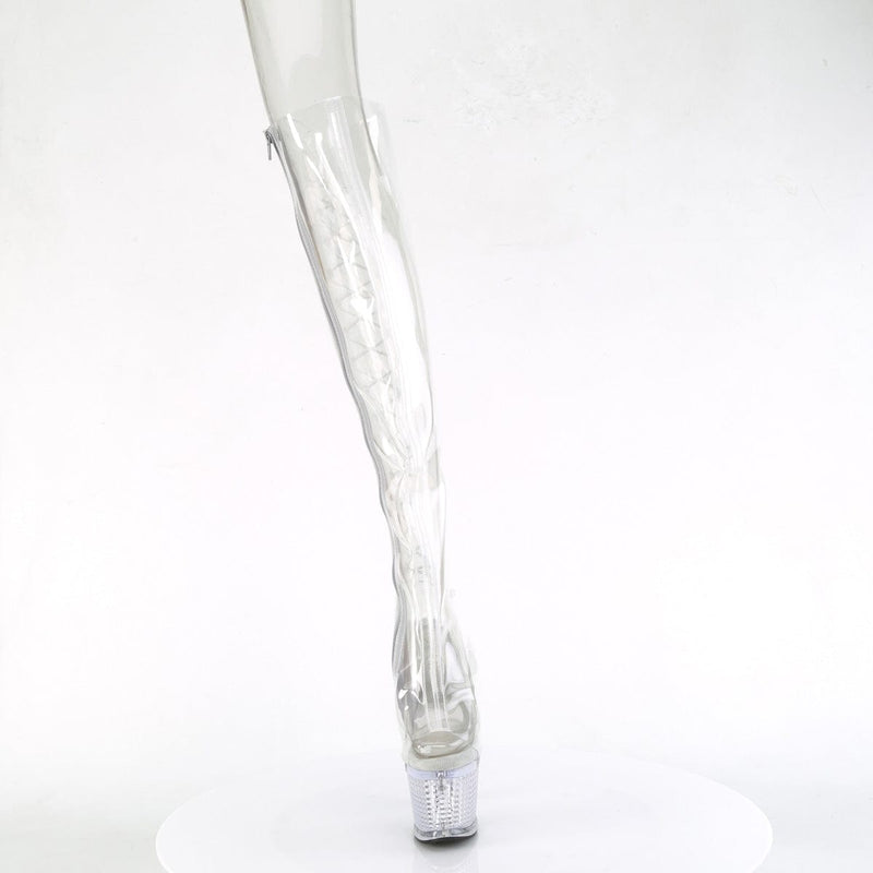 Pleaser SPECTATOR-3019C Platform Knee High Boot (Clear/Clear)