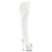 Pleaser SPECTATOR-3030 Platform Thigh High Boot (White Faux Leather/Clear-White Matte)