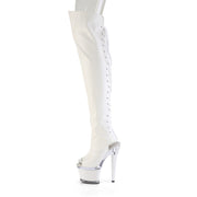 Pleaser SPECTATOR-3030 Platform Thigh High Boot (White Faux Leather/Clear-White Matte)