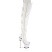 Pleaser SPECTATOR-3030 Platform Thigh High Boot (White Faux Leather/Clear-White Matte)