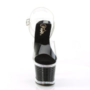 Pleaser SPECTATOR-708RS Platform Sandal (Clear/Black-Rhinestone)