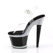 Pleaser SPECTATOR-708RS Platform Sandal (Clear/Black-Rhinestone)