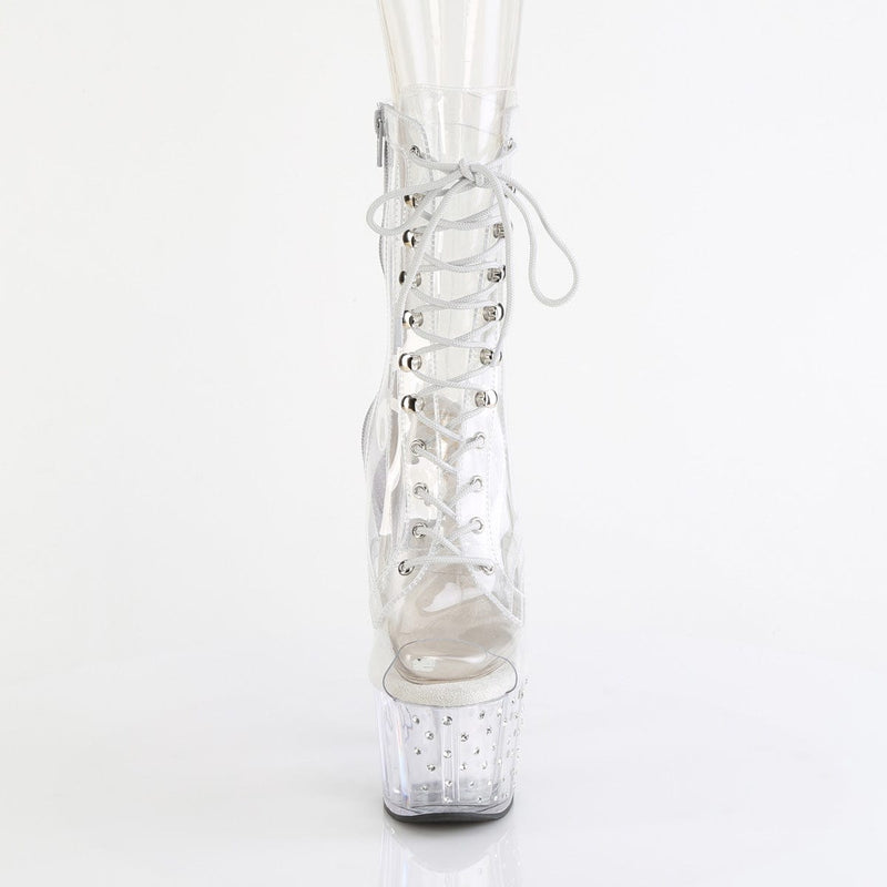 Pleaser STARDUST-1021C-7 Platform Ankle Boot (Clear/Clear-Rhinestone)