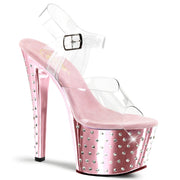 Pleaser STARDUST-708 Platform Sandal (Clear/Baby Pink Chrome)