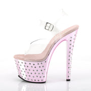 Pleaser STARDUST-708 Platform Sandal (Clear/Baby Pink Chrome)