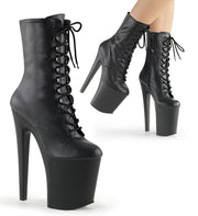Pleaser XTREME-1020 Platform Ankle Boot (Black Faux Leather/Black Matte)