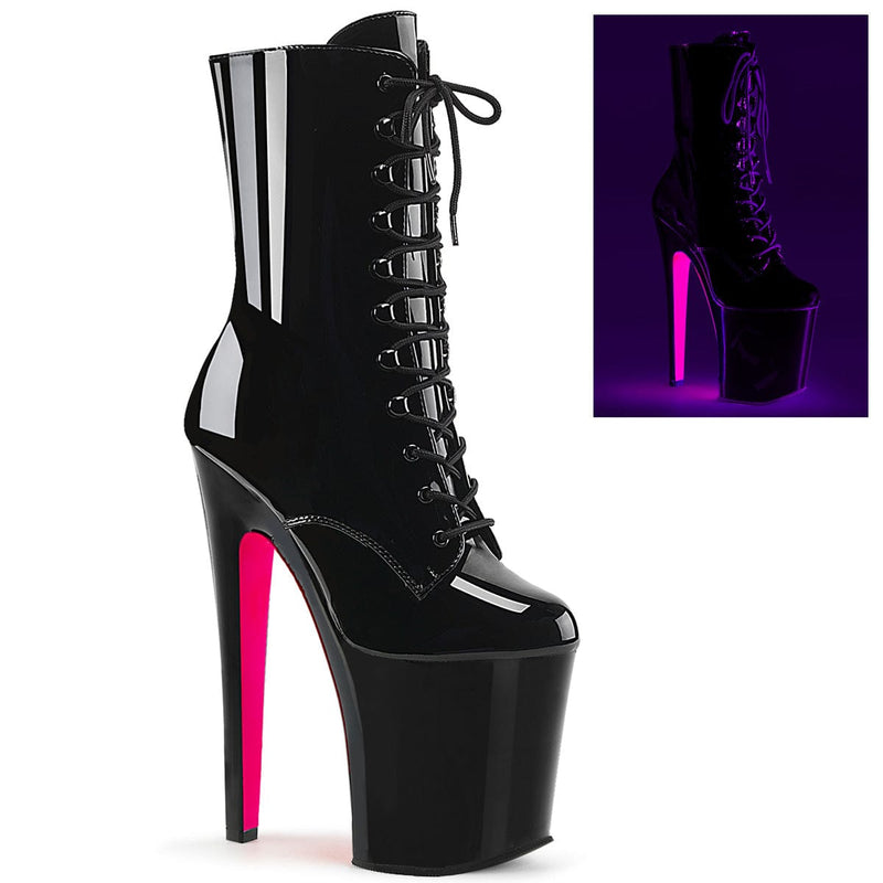 Pleaser XTREME-1020TT Platform Ankle Boot (Black Patent/Black-Neon Hot Pink)