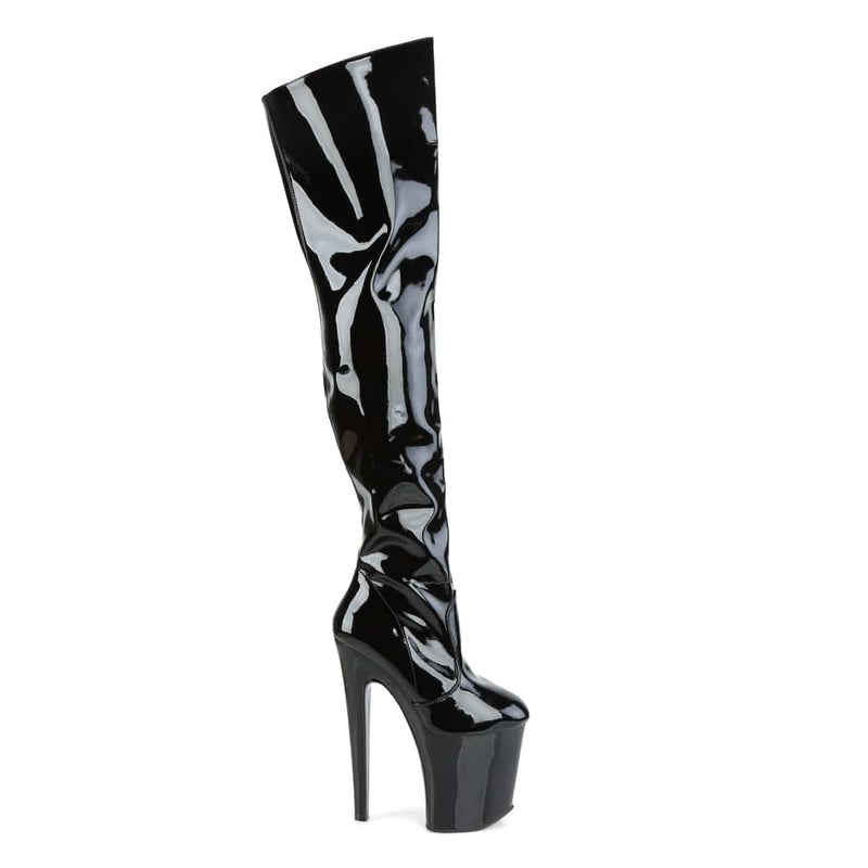 Pleaser XTREME-3010 Platform Thigh High Boot (Black Patent/Black)