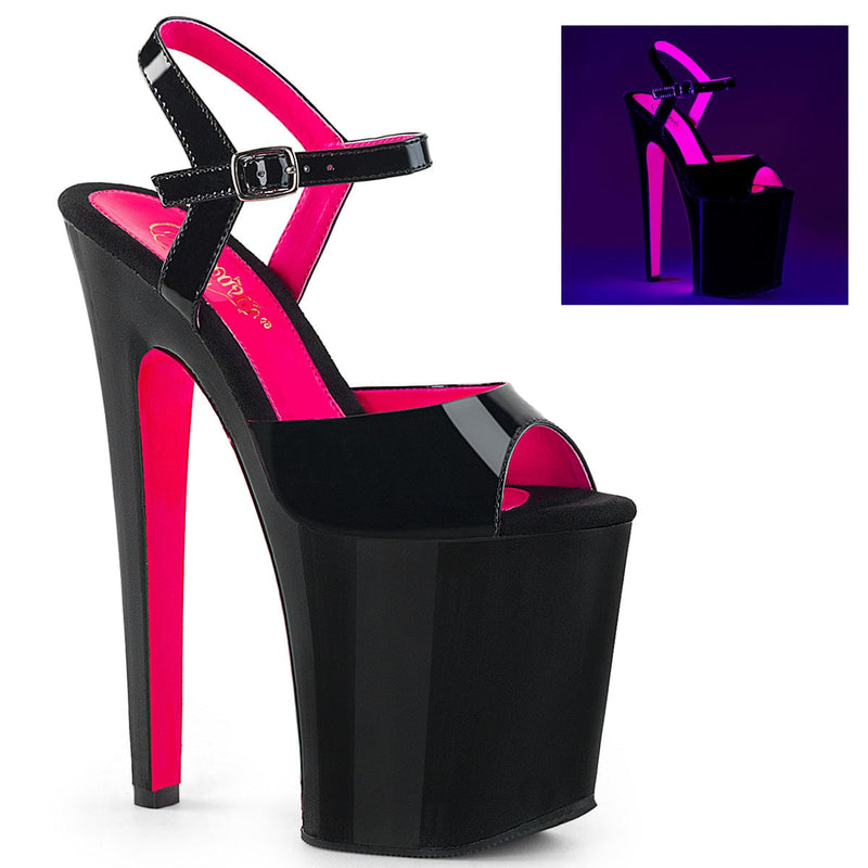 Pleaser XTREME-809TT Platform Sandal (Black Patent-Neon Hot Pink/Black)
