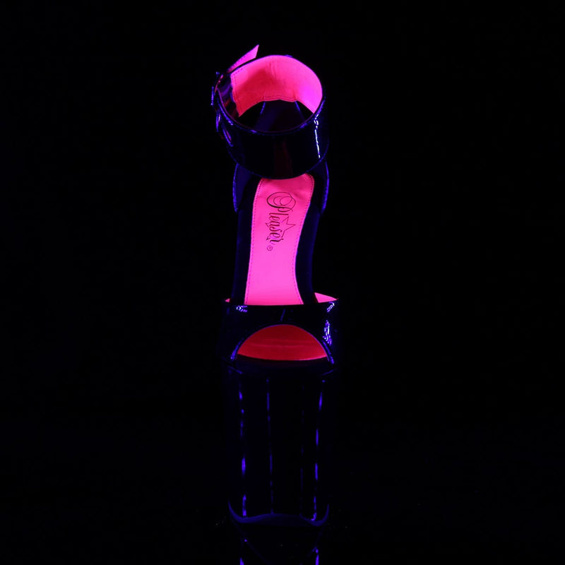 Pleaser XTREME-875TT Platform Sandal (Black Patent-Neon Hot Pink/Black)