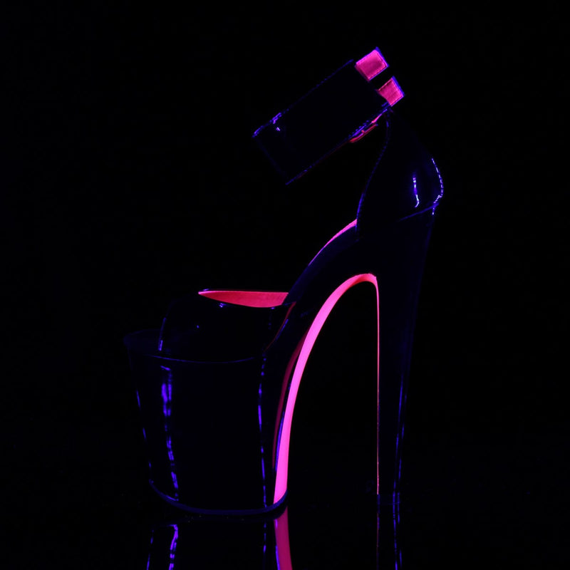 Pleaser XTREME-875TT Platform Sandal (Black Patent-Neon Hot Pink/Black)