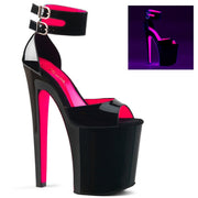 Pleaser XTREME-875TT Platform Sandal (Black Patent-Neon Hot Pink/Black)