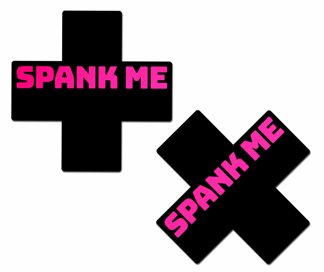 Plus X: 'Spank Me' Black Cross on Neon Pink