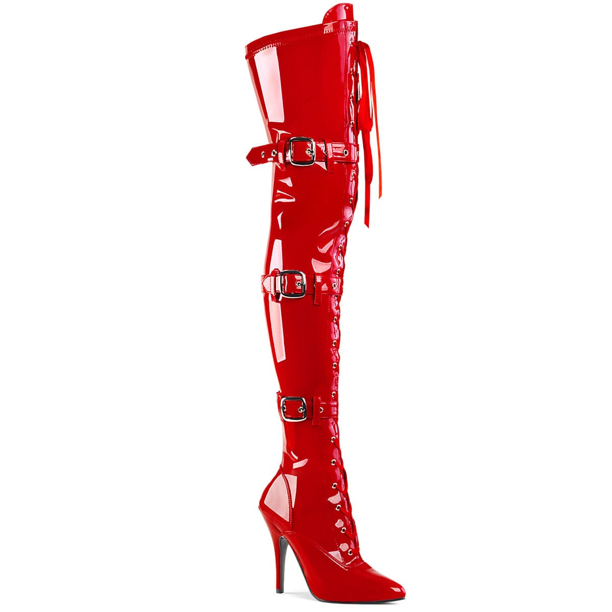 red patent leather thigh boots