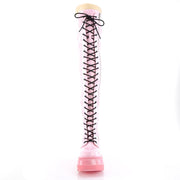 SHAKER-374-1 Baby Pink Hologram Stretch Patent Thigh Boot Demonia US Size (Women's): 6
