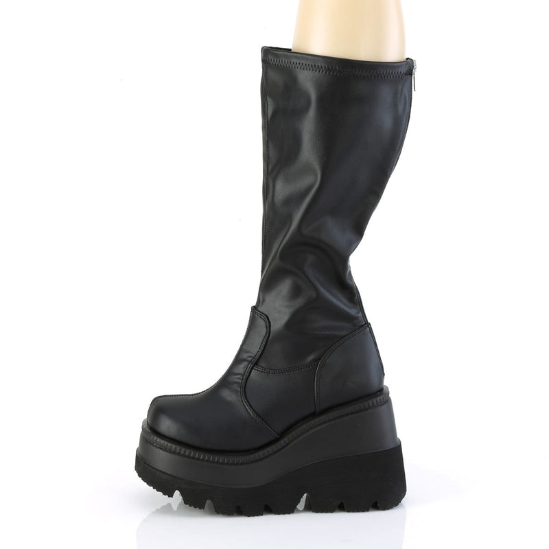 SHAKER-65WC Black Stretch Vegan Leather Demonia US Size (Women's): 5