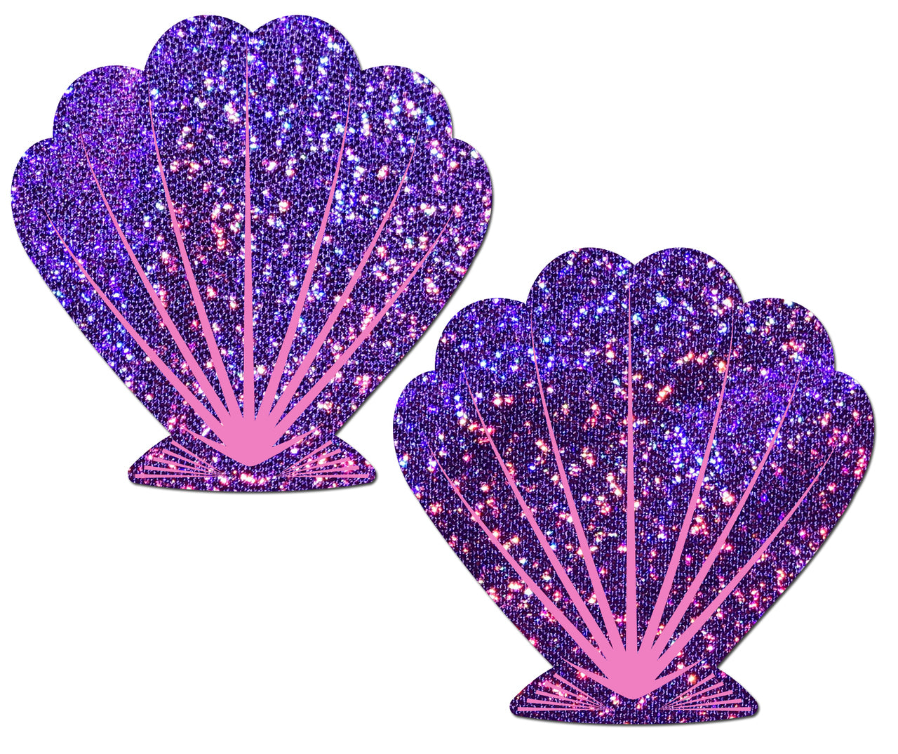 Mermaid: Purple Glitter & Pink Seashell Nipple Pasties