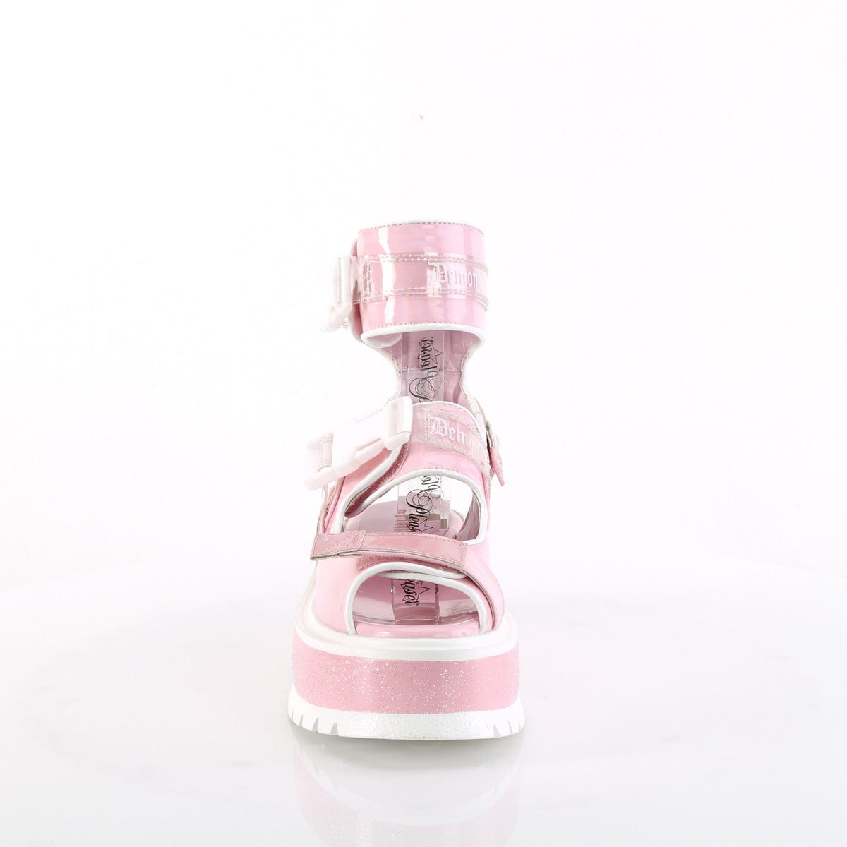 SLACKER-15B Baby Pink Hologram Patent Demonia US Size (Women's): 6