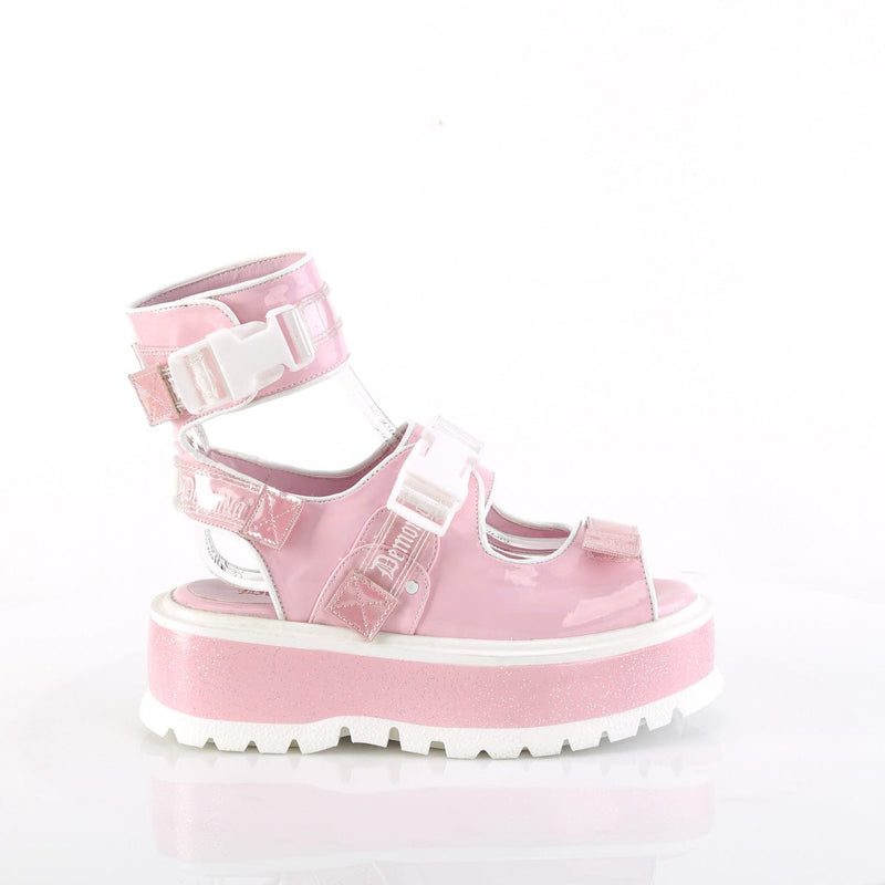 SLACKER-15B Baby Pink Hologram Patent Demonia US Size (Women's): 6