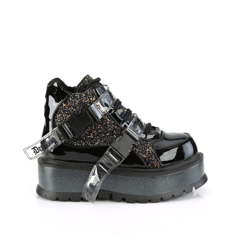 SLACKER-50 Black Patent-Black Multi Glitter Demonia US Size (Women's): 6
