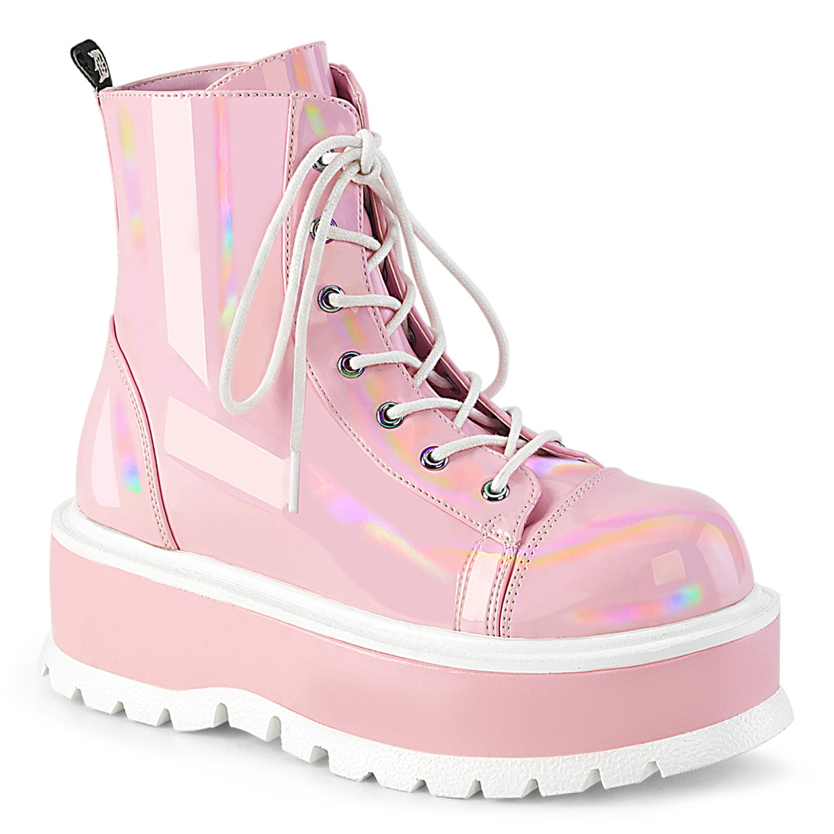 SLACKER-55 Baby Pink Holo Ankle Boots