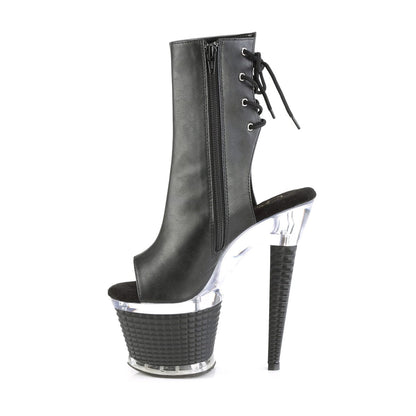 SPECTATOR-1018 Black Faux Leather/Clear Ankle Boot