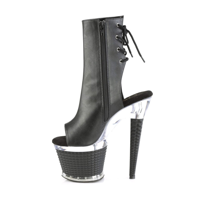 SPECTATOR-1018 Black Faux Leather/Clear-Black Matte Ankle Boot Pleaser US Size (Women's): 6