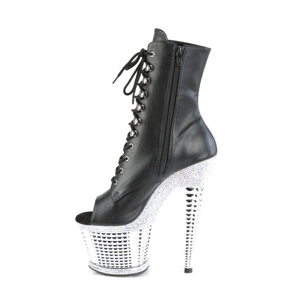 SPECTATOR-1021RS Black Faux Leather/Silver Rhinestone-Chrome Ankle Boot