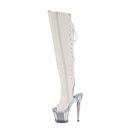 SPECTATOR-3019 White Faux Leather/ Clear -Silver Chrome