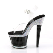 SPECTATOR-708RS Clear/Black-Rhinestones Platform Sandal Pleaser US Size (Women's): 6