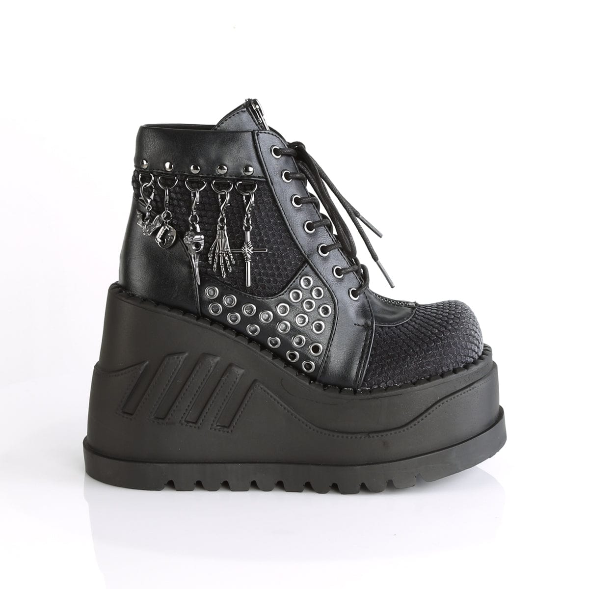 STOMP-18 Black Vegan Leather Grey Velvet