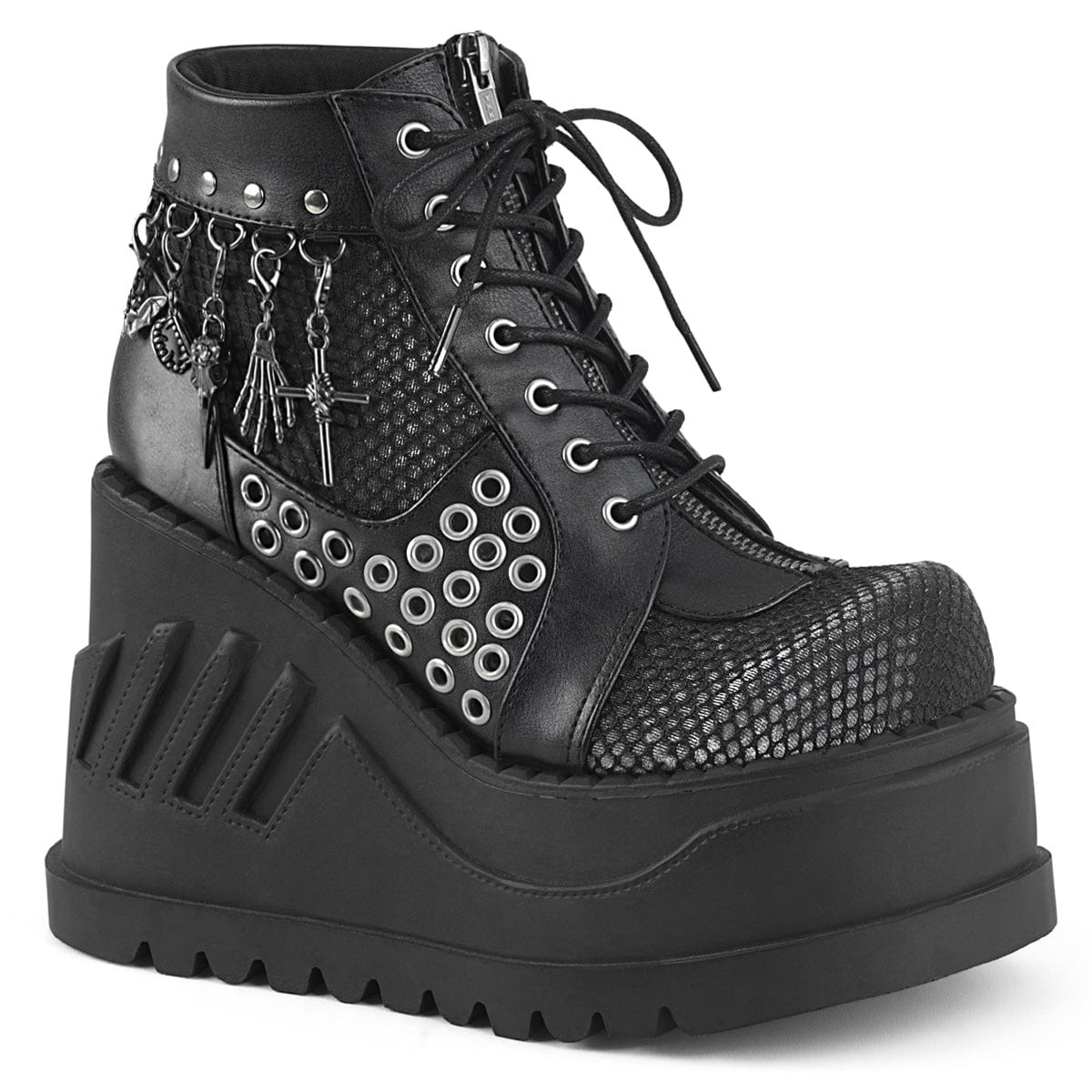 STOMP-18 Black Vegan Leather Grey Velvet