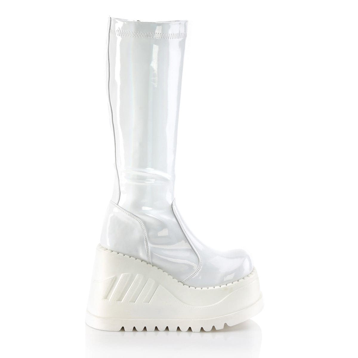 STOMP-200 White Hologram Stretch Patent Demonia US Size (Women's): 5