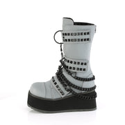 TRASHVILLE-138 Grey Multi Reflective Vegan Leather Mid-Calf Boot Demonia US Size (Unisex/Men's): 4