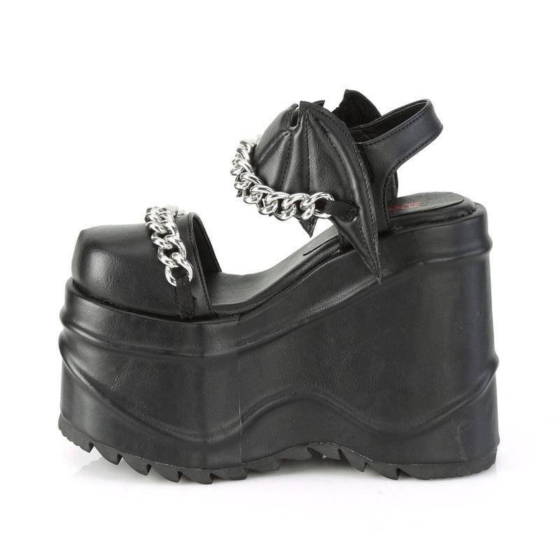 WAVE-20 Black Vegan Leather Sandal Demonia US Size (Women's): 6
