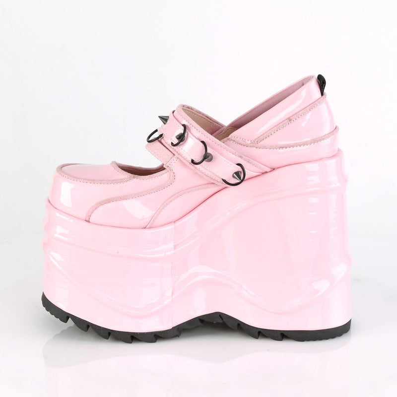 WAVE-48 Baby Pink Hologram Patent Mary Janes Demonia US Size (Women's): 6